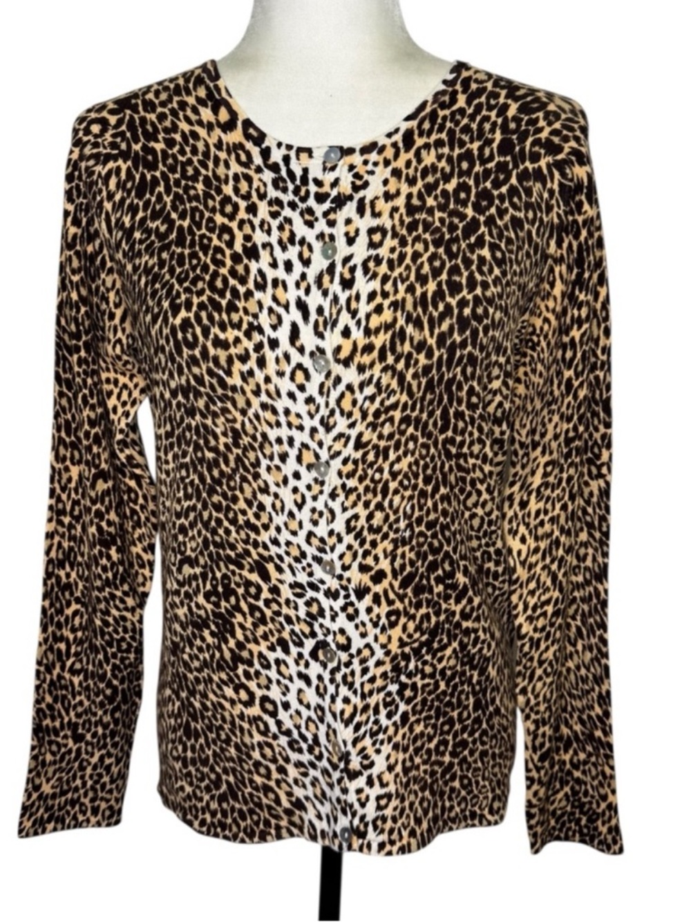 Avenue Leopard Print Cardigan Sweater in Brown and Black